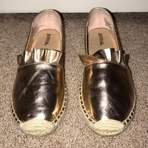 JustFab Keely Ruffle Espadrille in Rose Gold